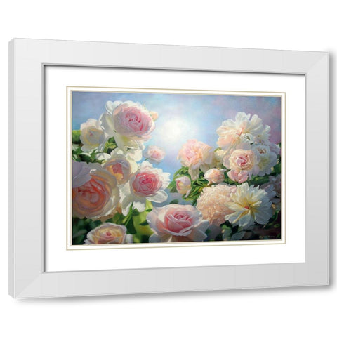 Meeting of Roses and Peonies White Modern Wood Framed Art Print with Double Matting by Kopania, Zbigniew