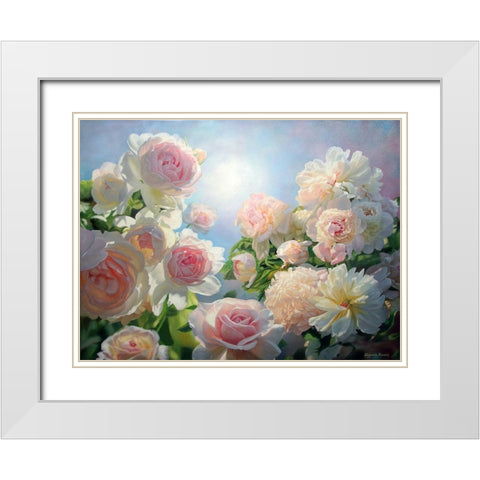 Meeting of Roses and Peonies White Modern Wood Framed Art Print with Double Matting by Kopania, Zbigniew