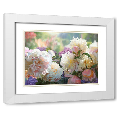 Peonies in the Morning White Modern Wood Framed Art Print with Double Matting by Kopania, Zbigniew