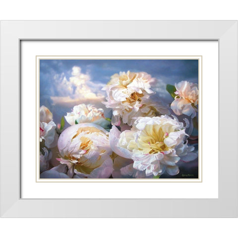 Luminous Peonies White Modern Wood Framed Art Print with Double Matting by Kopania, Zbigniew