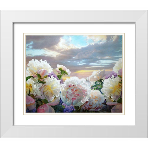 Peonies flirting with the Clouds White Modern Wood Framed Art Print with Double Matting by Kopania, Zbigniew