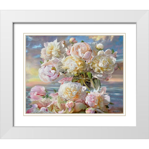 Peonies Composition II White Modern Wood Framed Art Print with Double Matting by Kopania, Zbigniew