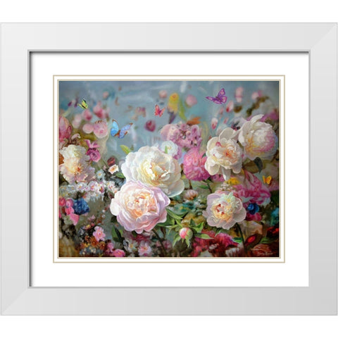 Peonies and Butterflies White Modern Wood Framed Art Print with Double Matting by Kopania, Zbigniew