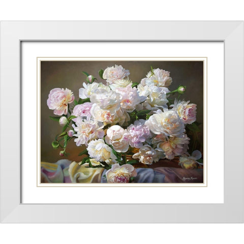 Peonies in the Wind White Modern Wood Framed Art Print with Double Matting by Kopania, Zbigniew
