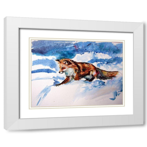 Red Fox in Snow White Modern Wood Framed Art Print with Double Matting by Kovacs, Anna Brigite
