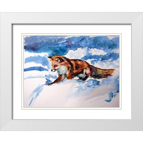 Red Fox in Snow White Modern Wood Framed Art Print with Double Matting by Kovacs, Anna Brigite