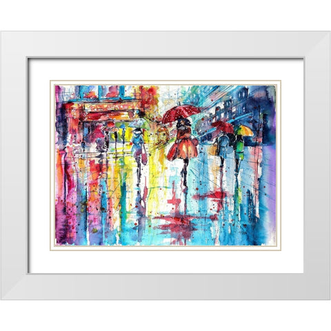 Rain and the Ciry at Fall White Modern Wood Framed Art Print with Double Matting by Kovacs, Anna Brigite