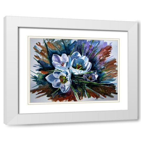 White Crocus White Modern Wood Framed Art Print with Double Matting by Kovacs, Anna Brigite