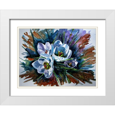 White Crocus White Modern Wood Framed Art Print with Double Matting by Kovacs, Anna Brigite