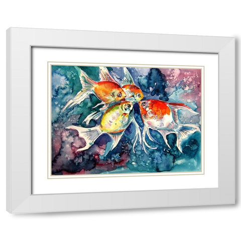 Colorful Fish White Modern Wood Framed Art Print with Double Matting by Kovacs, Anna Brigite
