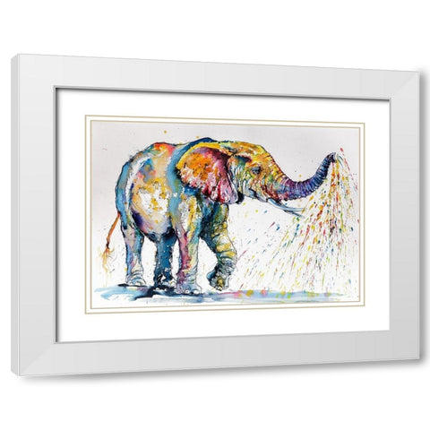 Elephant Shower White Modern Wood Framed Art Print with Double Matting by Kovacs, Anna Brigite