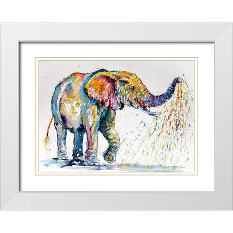 Elephant Shower White Modern Wood Framed Art Print with Double Matting by Kovacs, Anna Brigite