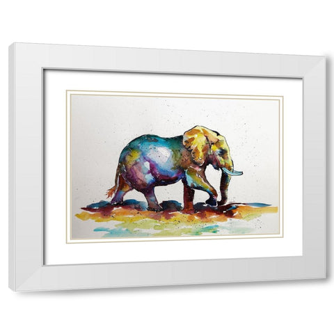 Elephant is walking White Modern Wood Framed Art Print with Double Matting by Kovacs, Anna Brigite