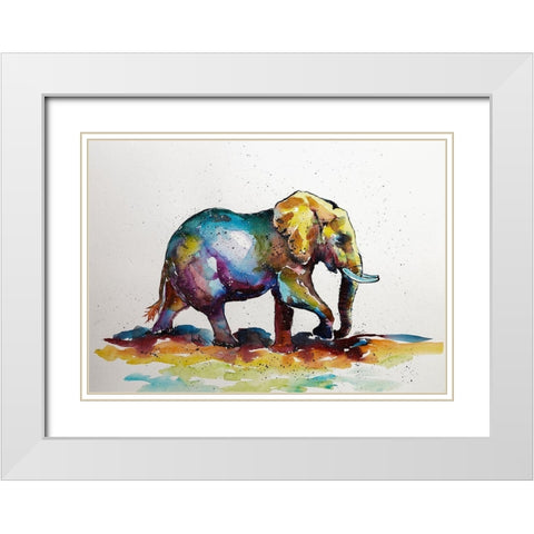 Elephant is walking White Modern Wood Framed Art Print with Double Matting by Kovacs, Anna Brigite