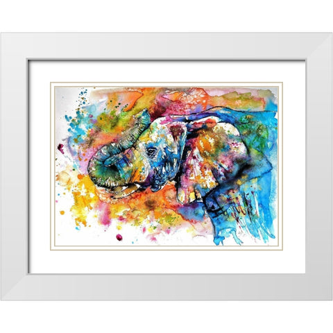 Colorful Elephant  White Modern Wood Framed Art Print with Double Matting by Kovacs, Anna Brigite