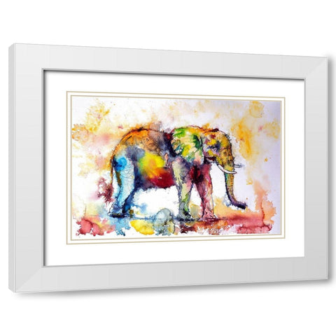 Colorful Elephant II White Modern Wood Framed Art Print with Double Matting by Kovacs, Anna Brigite