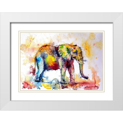 Colorful Elephant II White Modern Wood Framed Art Print with Double Matting by Kovacs, Anna Brigite