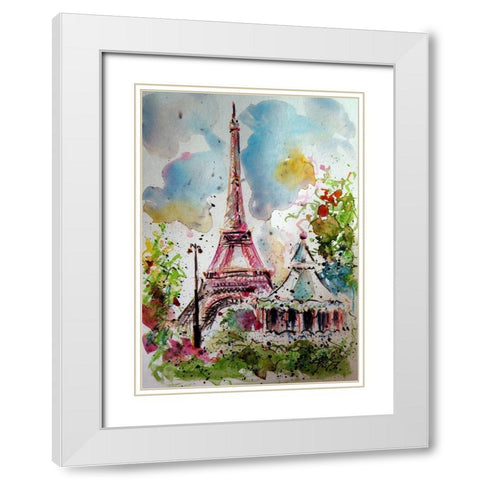 Eifell Tower White Modern Wood Framed Art Print with Double Matting by Kovacs, Anna Brigite