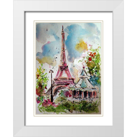 Eifell Tower White Modern Wood Framed Art Print with Double Matting by Kovacs, Anna Brigite