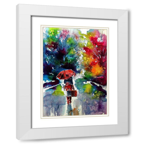 Walk Alone White Modern Wood Framed Art Print with Double Matting by Kovacs, Anna Brigite