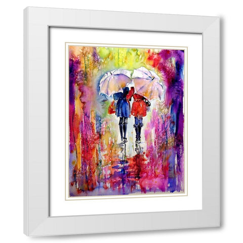 Speaking in the Rain White Modern Wood Framed Art Print with Double Matting by Kovacs, Anna Brigite