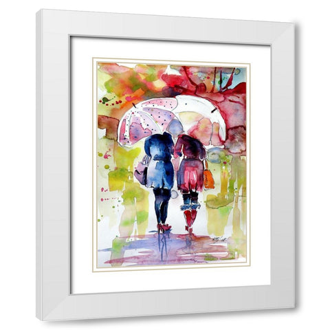 Speaking in the Rain II White Modern Wood Framed Art Print with Double Matting by Kovacs, Anna Brigite