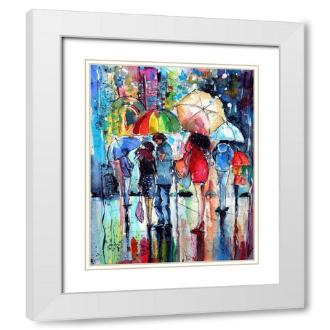 Waiting in the Rain White Modern Wood Framed Art Print with Double Matting by Kovacs, Anna Brigite