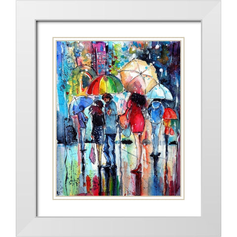 Waiting in the Rain White Modern Wood Framed Art Print with Double Matting by Kovacs, Anna Brigite