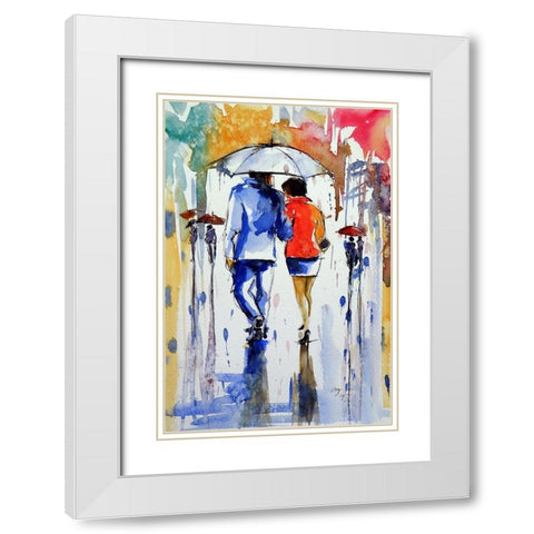 Walk in the Rain V White Modern Wood Framed Art Print with Double Matting by Kovacs, Anna Brigite