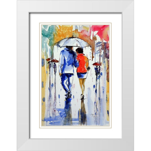 Walk in the Rain V White Modern Wood Framed Art Print with Double Matting by Kovacs, Anna Brigite