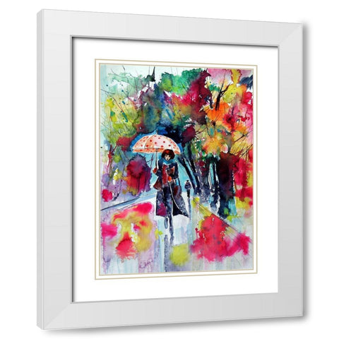 Under Umbrella with red dots White Modern Wood Framed Art Print with Double Matting by Kovacs, Anna Brigite