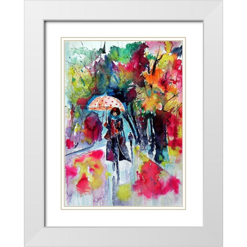 Under Umbrella with red dots White Modern Wood Framed Art Print with Double Matting by Kovacs, Anna Brigite