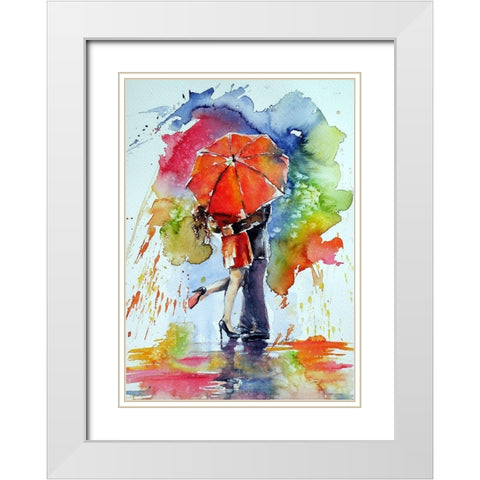 Raining and Love White Modern Wood Framed Art Print with Double Matting by Kovacs, Anna Brigite