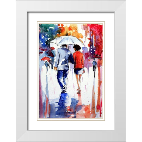 Walk in the Rain I White Modern Wood Framed Art Print with Double Matting by Kovacs, Anna Brigite