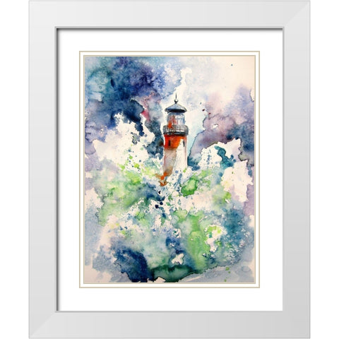 Lighthouse at Storm White Modern Wood Framed Art Print with Double Matting by Kovacs, Anna Brigite