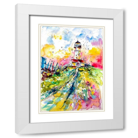 Lighthouse with Birds White Modern Wood Framed Art Print with Double Matting by Kovacs, Anna Brigite