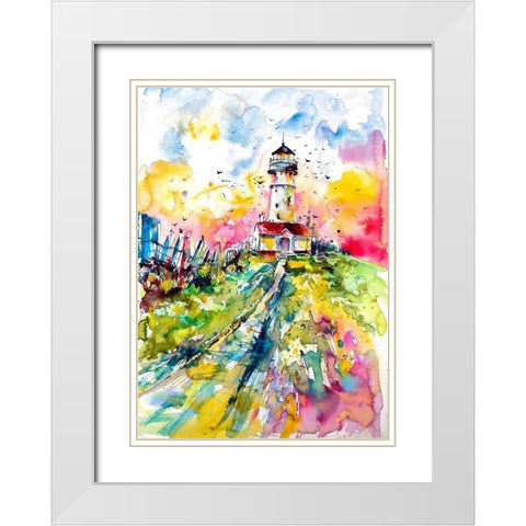 Lighthouse with Birds White Modern Wood Framed Art Print with Double Matting by Kovacs, Anna Brigite