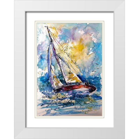 Sailboat in the Wind White Modern Wood Framed Art Print with Double Matting by Kovacs, Anna Brigite