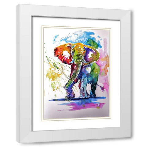 Colorful Elephant White Modern Wood Framed Art Print with Double Matting by Kovacs, Anna Brigite