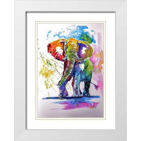 Colorful Elephant White Modern Wood Framed Art Print with Double Matting by Kovacs, Anna Brigite