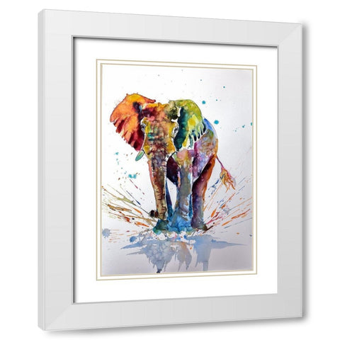 Cute Colorful Elephant White Modern Wood Framed Art Print with Double Matting by Kovacs, Anna Brigite