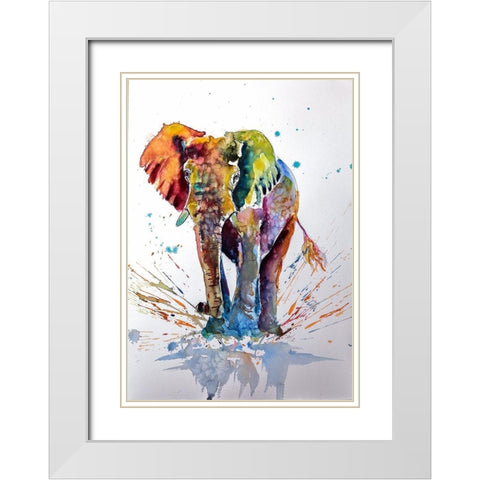 Cute Colorful Elephant White Modern Wood Framed Art Print with Double Matting by Kovacs, Anna Brigite