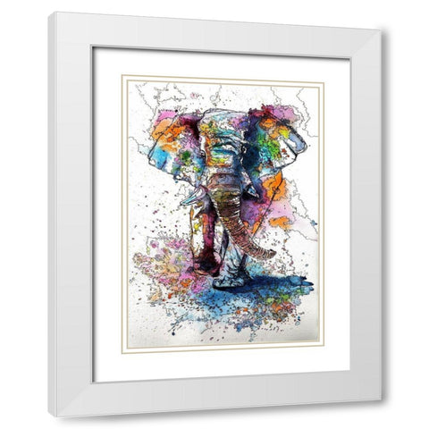 Walking Elephant White Modern Wood Framed Art Print with Double Matting by Kovacs, Anna Brigite