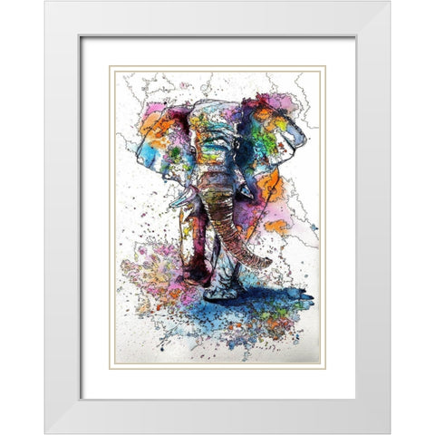 Walking Elephant White Modern Wood Framed Art Print with Double Matting by Kovacs, Anna Brigite