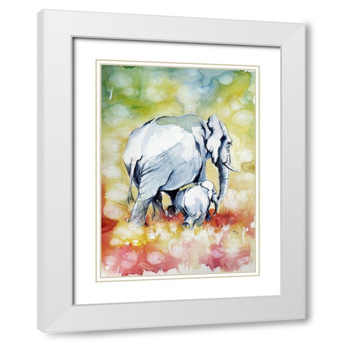 Elephant with Baby White Modern Wood Framed Art Print with Double Matting by Kovacs, Anna Brigite