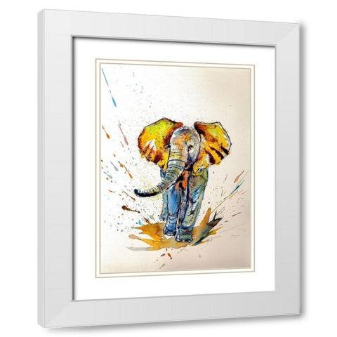 Elephant in Yellow White Modern Wood Framed Art Print with Double Matting by Kovacs, Anna Brigite