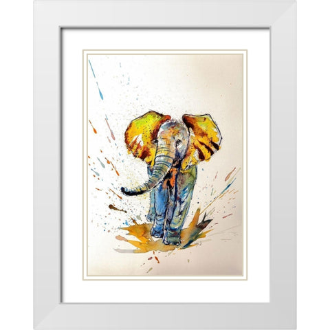 Elephant in Yellow White Modern Wood Framed Art Print with Double Matting by Kovacs, Anna Brigite
