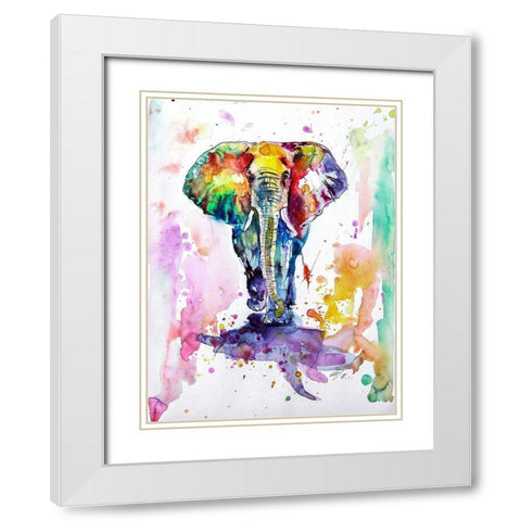 Colorful Elephant walking White Modern Wood Framed Art Print with Double Matting by Kovacs, Anna Brigite