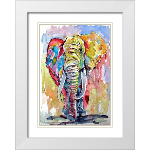 Majestic African Elephant White Modern Wood Framed Art Print with Double Matting by Kovacs, Anna Brigite