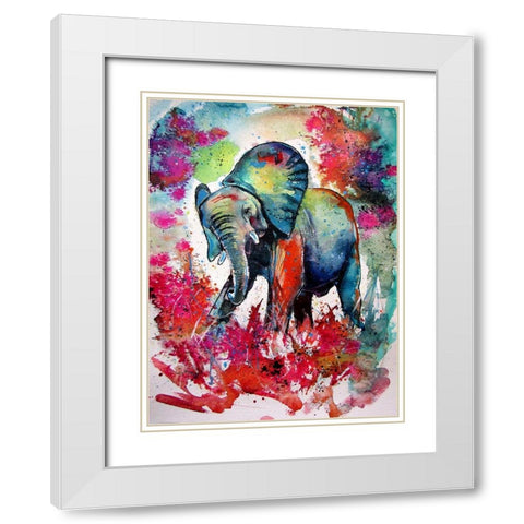 Happy Elephant II White Modern Wood Framed Art Print with Double Matting by Kovacs, Anna Brigite